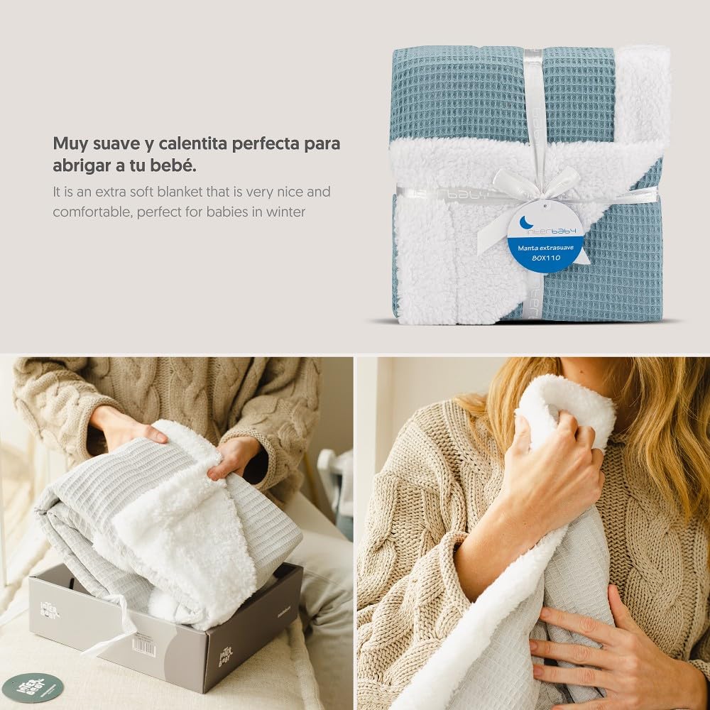 Interbaby - Koc dla noworodka | Koc bawełniany dla niemowląt i poliester, aksamit, miękki, wygodny, ciepły | Koc miesiąca dla niemowląt 80 x 110 cm, do łóżeczek, wózków | Plaster pszczół + naftowym