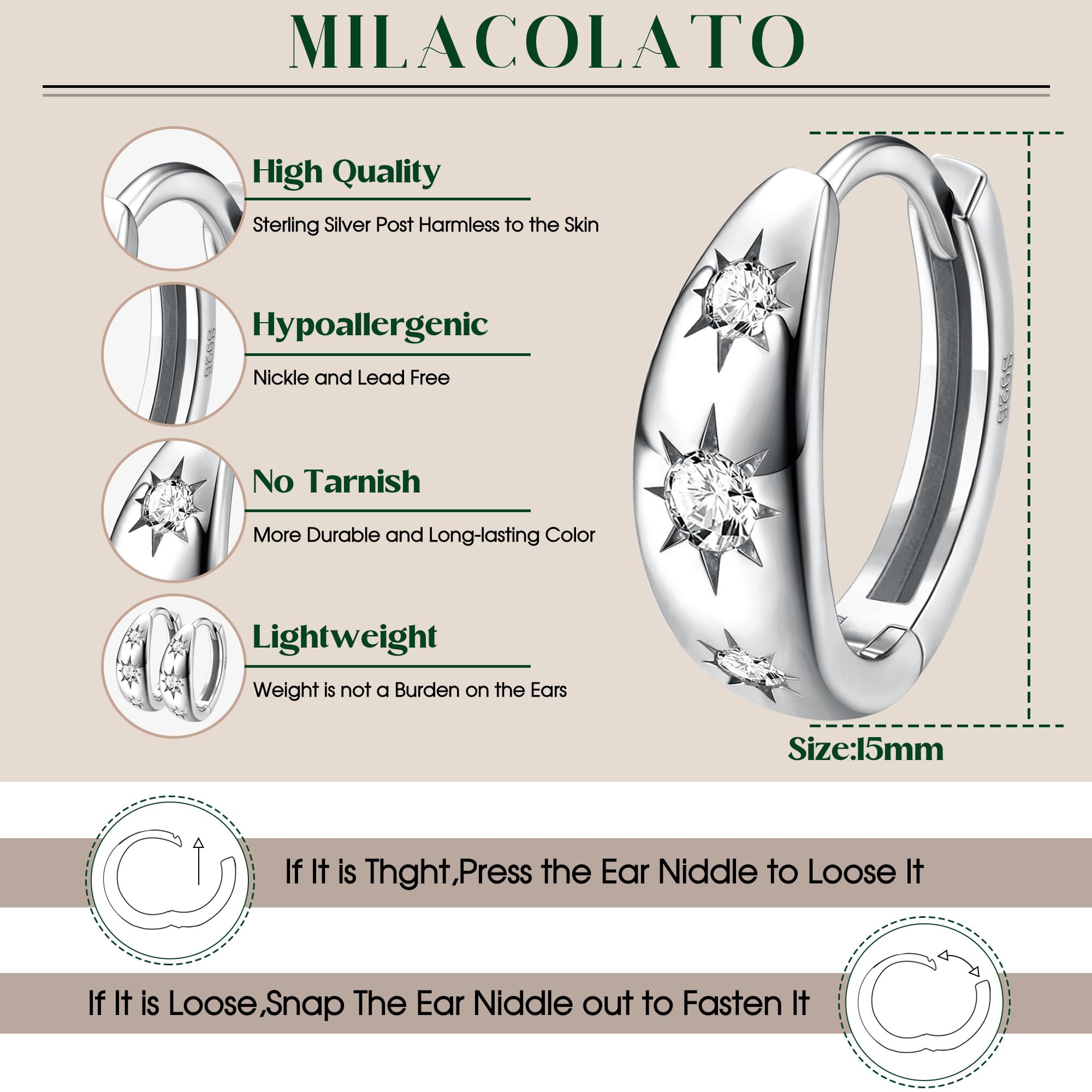 Orecchini a Cerchio Piccoli in Oro per Donna Argento 925 Orecchini a Cerchio in Argento Placcato Oro 14K Ipoallergenico, Huggie, minuscoli, Orecchini dormienti per Donne Ragazze con Scatola