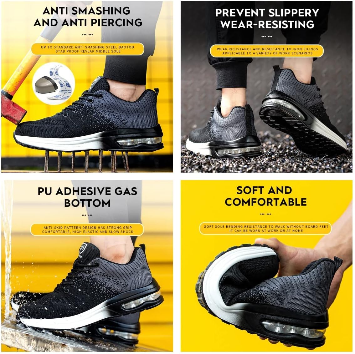 Micoklinlin Steel Toe Shoes for Men Lightweight Air Cushion Sneakers Non-Slip Breathable Safety Shoes for Work