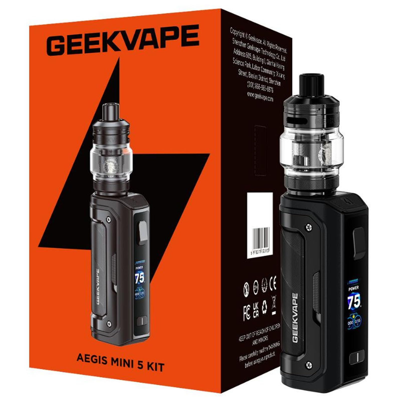 Geekvape Aegis Mini 5 Kit | 100-W-Mod Aegis Mini 5 mit integriertem 3200-mAh-Akku, passend für den 5-ml-Tank Z Nano 3 mit Push-Top-Befüllung, B-Coil, nikotinfrei (Schwarz)