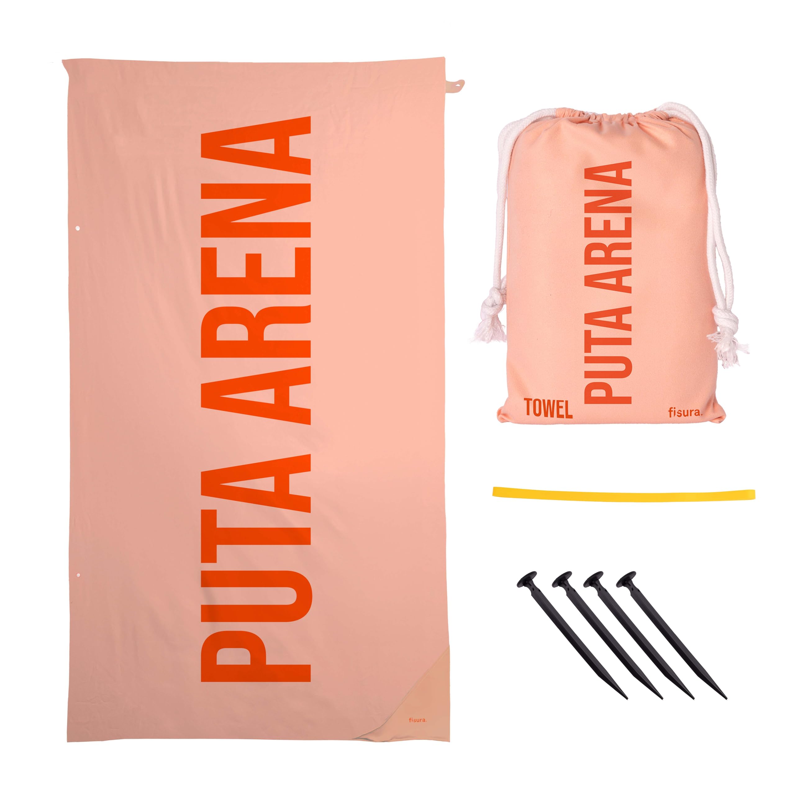 Fisura – Oversized Beach Towel P*ta arena Lightweight orange microfiber towel for the pool, beach, camping, or picnic. Sand-proof. Quick-dry. 180 x 100 cm