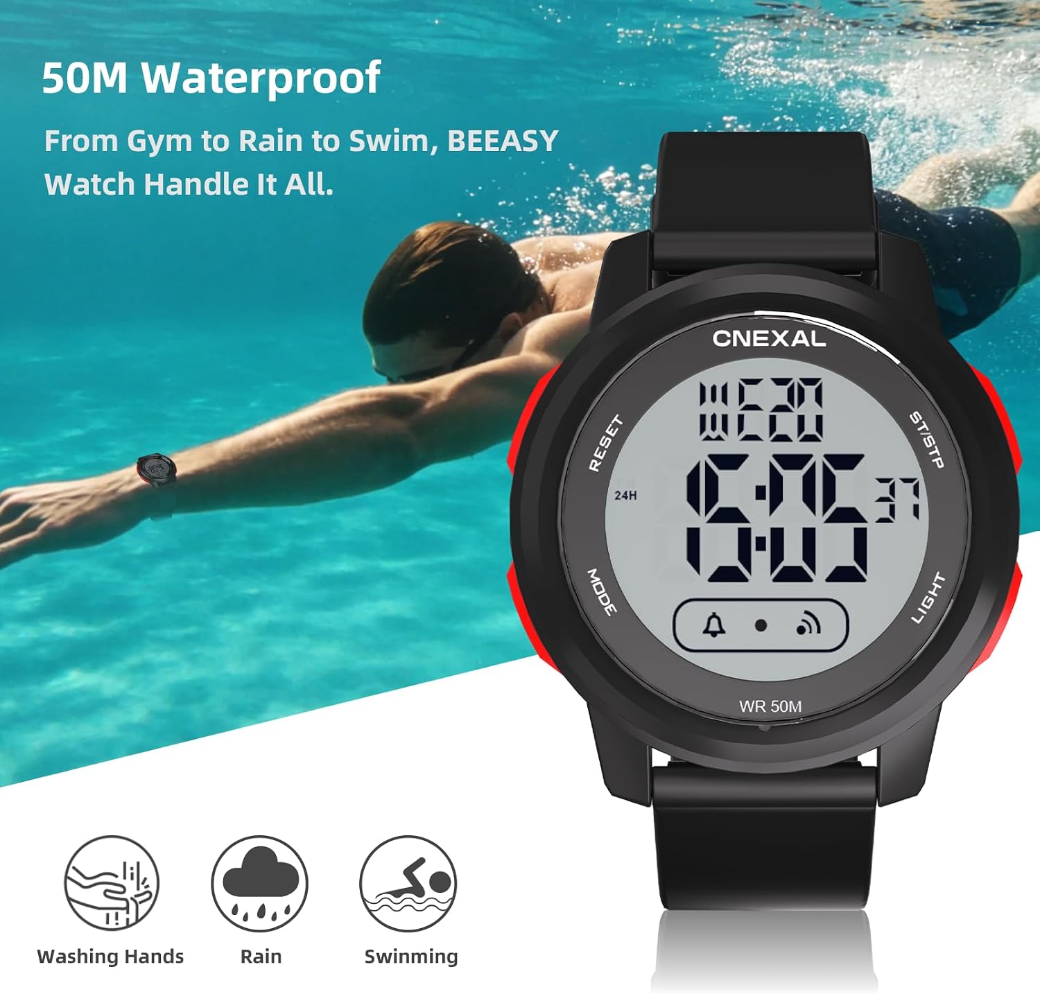 Women's Easy Reader Digital Watch 50M Waterproof