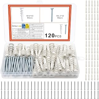 120 Stück Dämmstoffdübel, Rigipsdübel Schrauben Set, Gipskartondübel Schwerlast, Rigips Dübel für Schwere Lasten Fassadendübel Dämmung Fassade Trockenbauwand(60 Hohlraumdübel, 60 Schrauben)