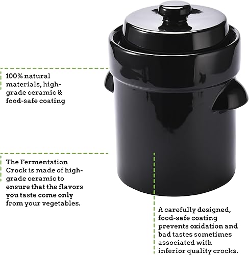 Miniatura 3 de Nourished Essentials Tarro de fermentación - Chucrut, Onggi, contenedores de kimchi - Cerámica fermentadora con tapa y pesos - Cerámica para vinagre