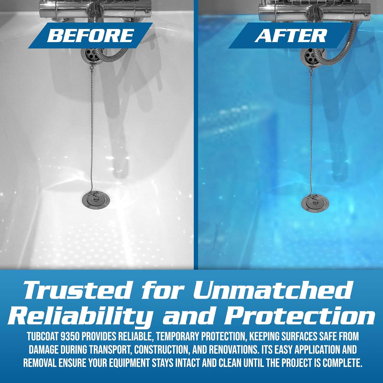 TubCoat 9350 - Protective Coating for Acrylic, Fiberglass, Porcelain & cast Iron Surfaces- Easy Spray Application - Water-Based Temporary Peelable Protective Coating - 1 Gallon