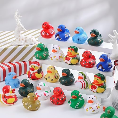 Miniatura 5 de Jerify Patos de goma de Navidad de 2 pulgadas, patos de goma de Navidad con estampado de patos de Navidad para diversión de carnaval y suministros