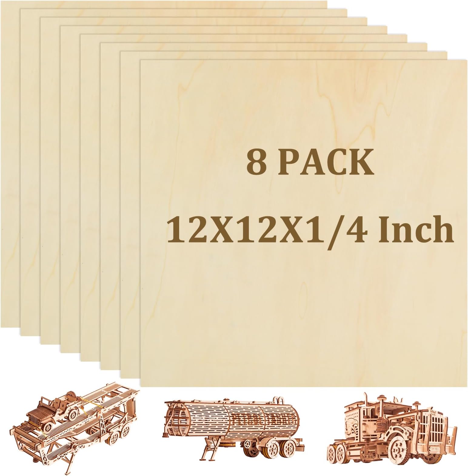 8 Pack 12 x 12 x 1/4 Inch Baltic Birch Plywood 6mm Wood Sheet, Baltic Birch Sheets for Cricut Maker, Architectural Models, Drawing Painting, Wood Burning Laser