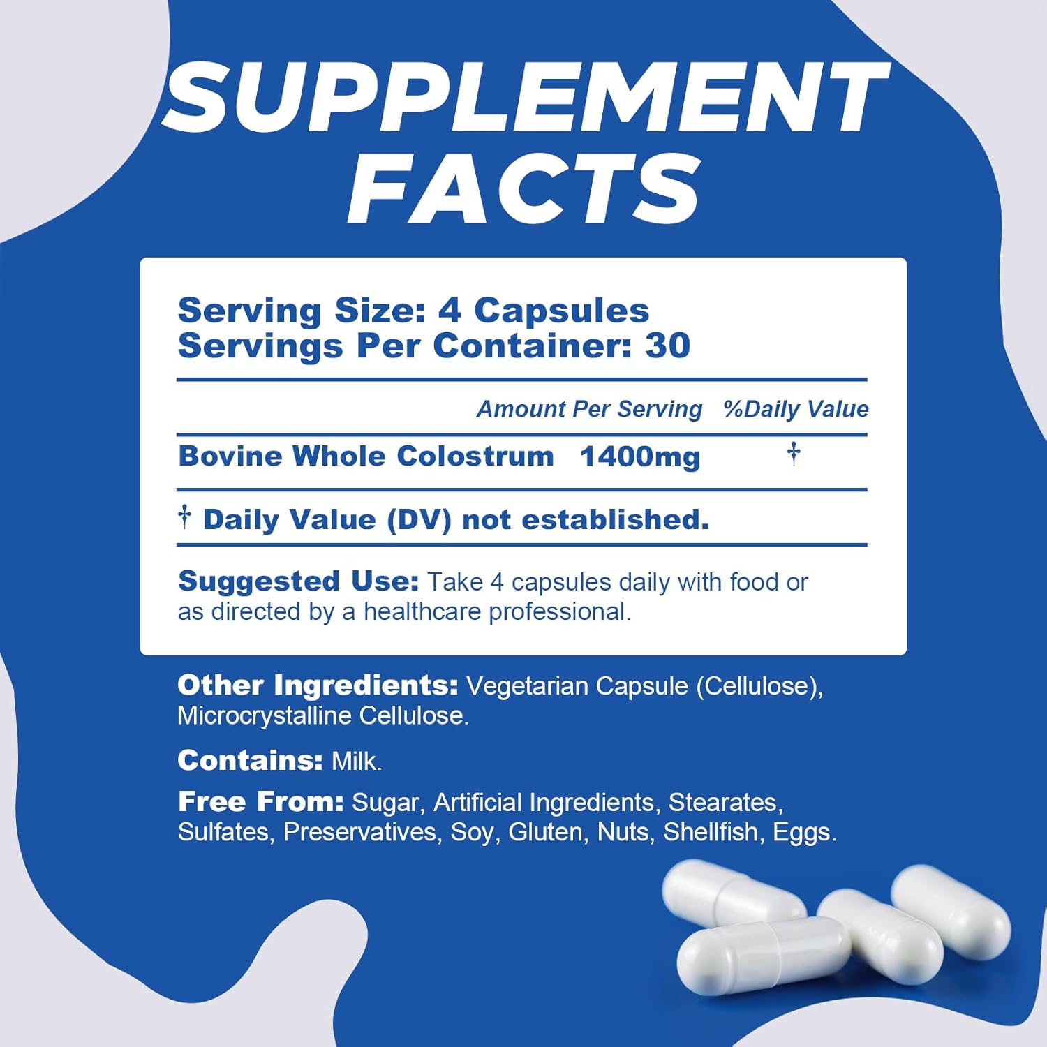 Organic Bovine Colostrum Capsules, 1400mg Colostrum Supplement Powder for Immune & Gut Support, Energy Support, Skin Health, Hair Growth - No Fillers, Non-GMO, 120 Capsules - Image 2