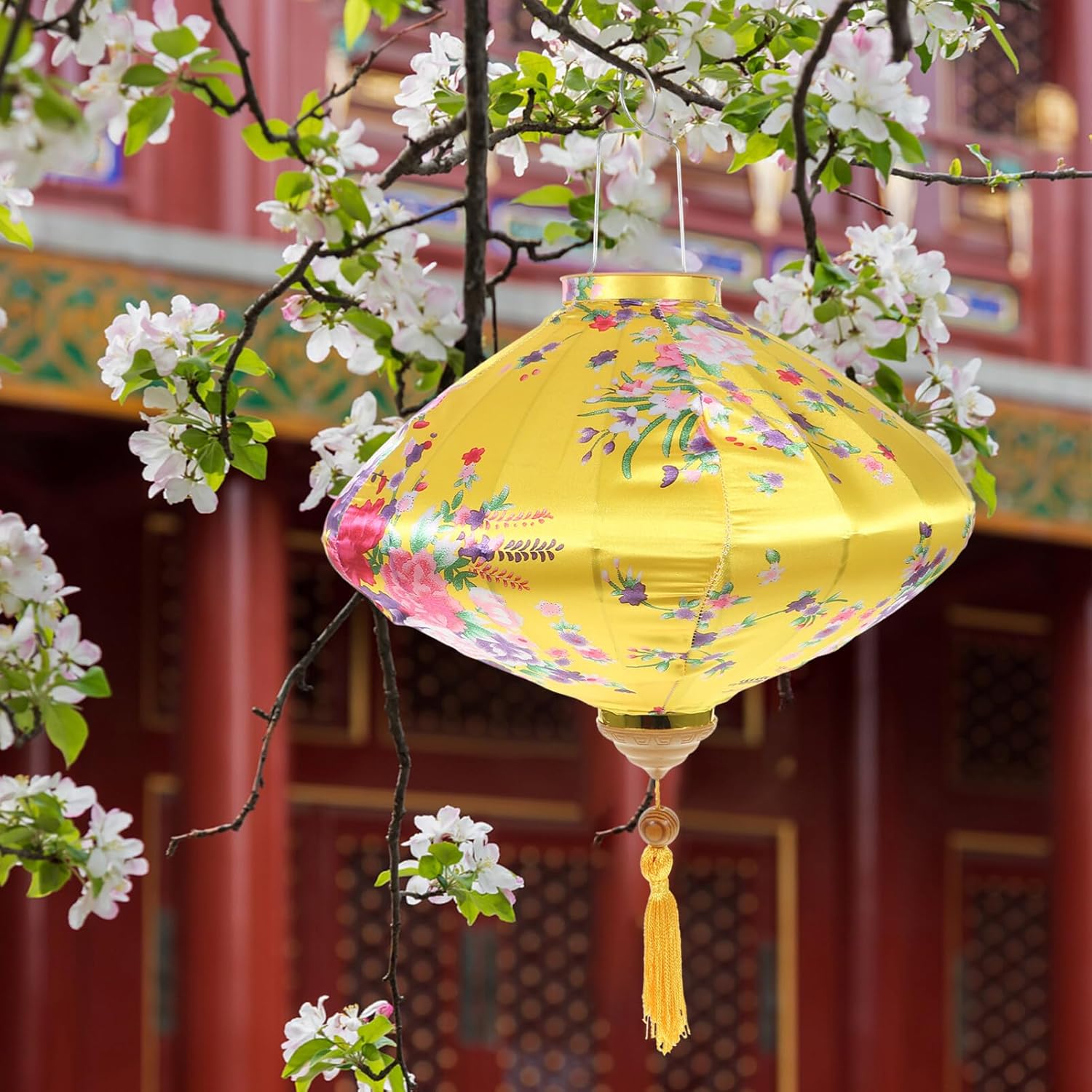 Oval Silk Vietnamese Japanese Hanging Oval Hoian Lamp Asian Vietnam Flower Oriental Festive Lamp Wedding Decor