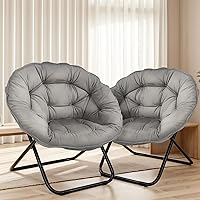 Vista 7 de Silla plegable con platillo, silla Lazy Moon con marco de metal, cómodas sillas de dormitorio para dormitorio, sala de estar, estudio, gris JC