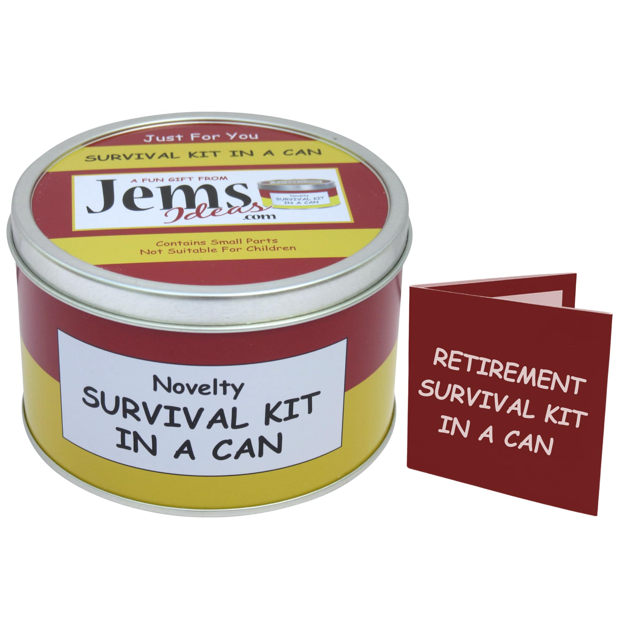 Retirement Survival Kit In A Can Gift - Novelty Fun Happy Retirement gifts for Male & Female. Humorous Leaving Present For Men or Women. Friend Work Colleague Boss. Gift Set & Card. (Red/Yellow)
