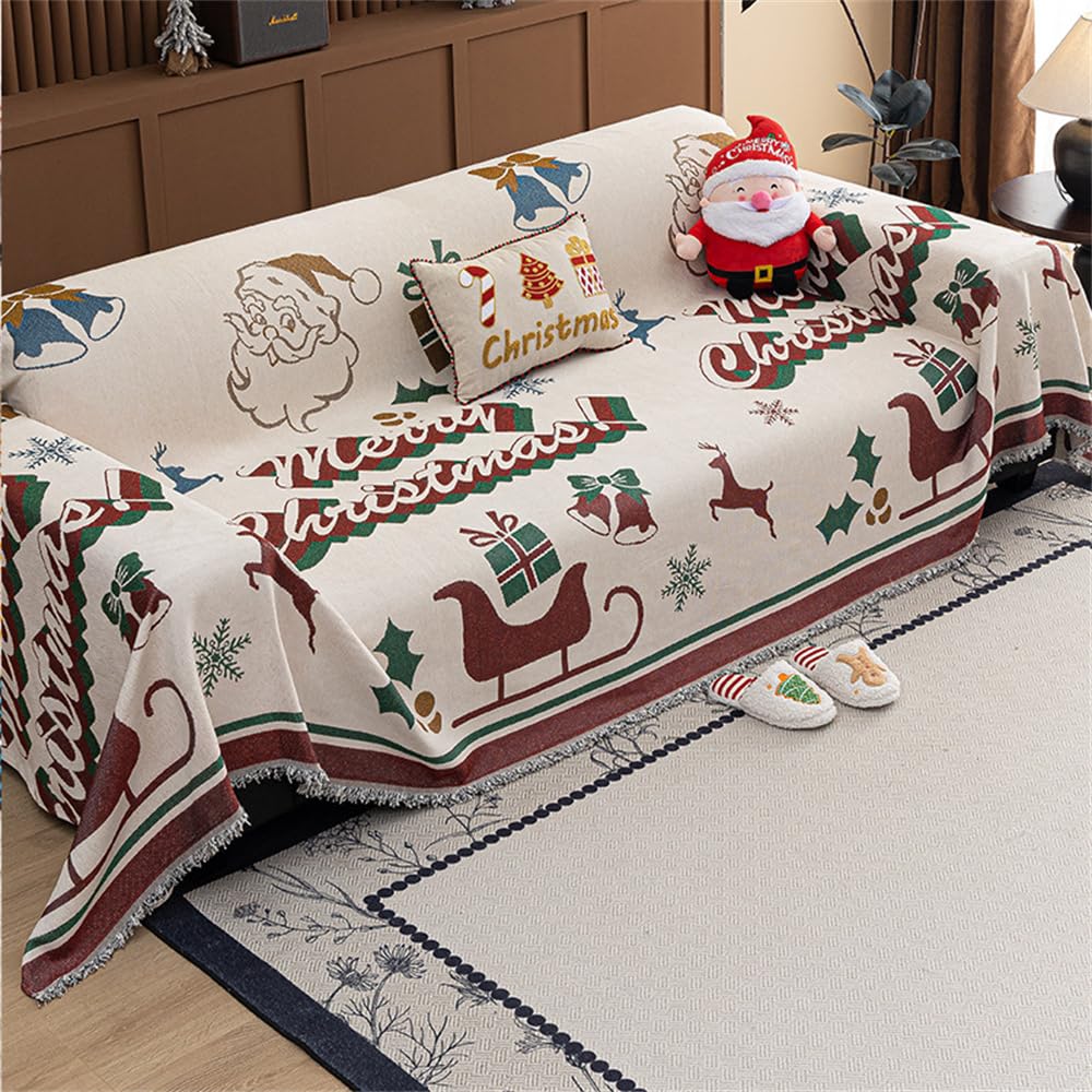 Highdi Navidad Funda de Sofá de Chenilla Manta Cubre Sofa Grande para 1 2 3 4 Plazas, Mantas Cómoda Cubrecama Protector Sofa Universal para Gatos y Perros Arañazo (Papá Noel,130x180cm)