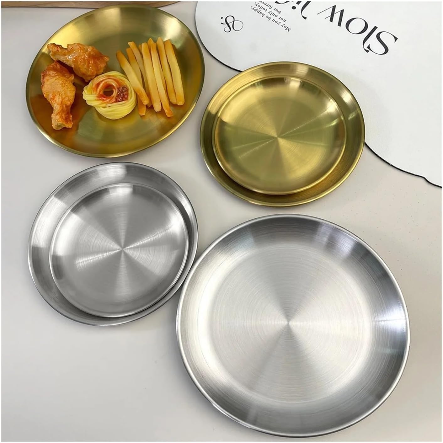 Compatible For 2Pcs Stainless Steel Round Silver Shallow Tray 14/17/20cm Camping Plate Cooker(2pc20cm)