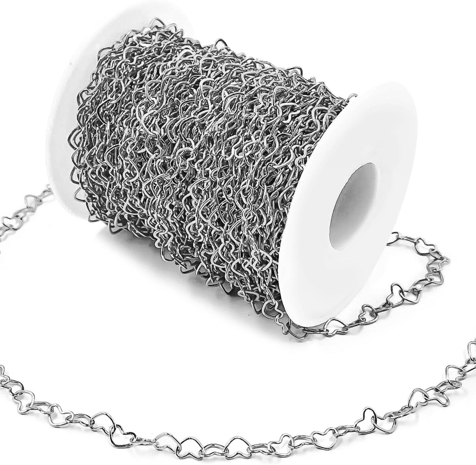 UniCrena Silver Heart Chain 15ft Copper Link Chain for Jewelry Making