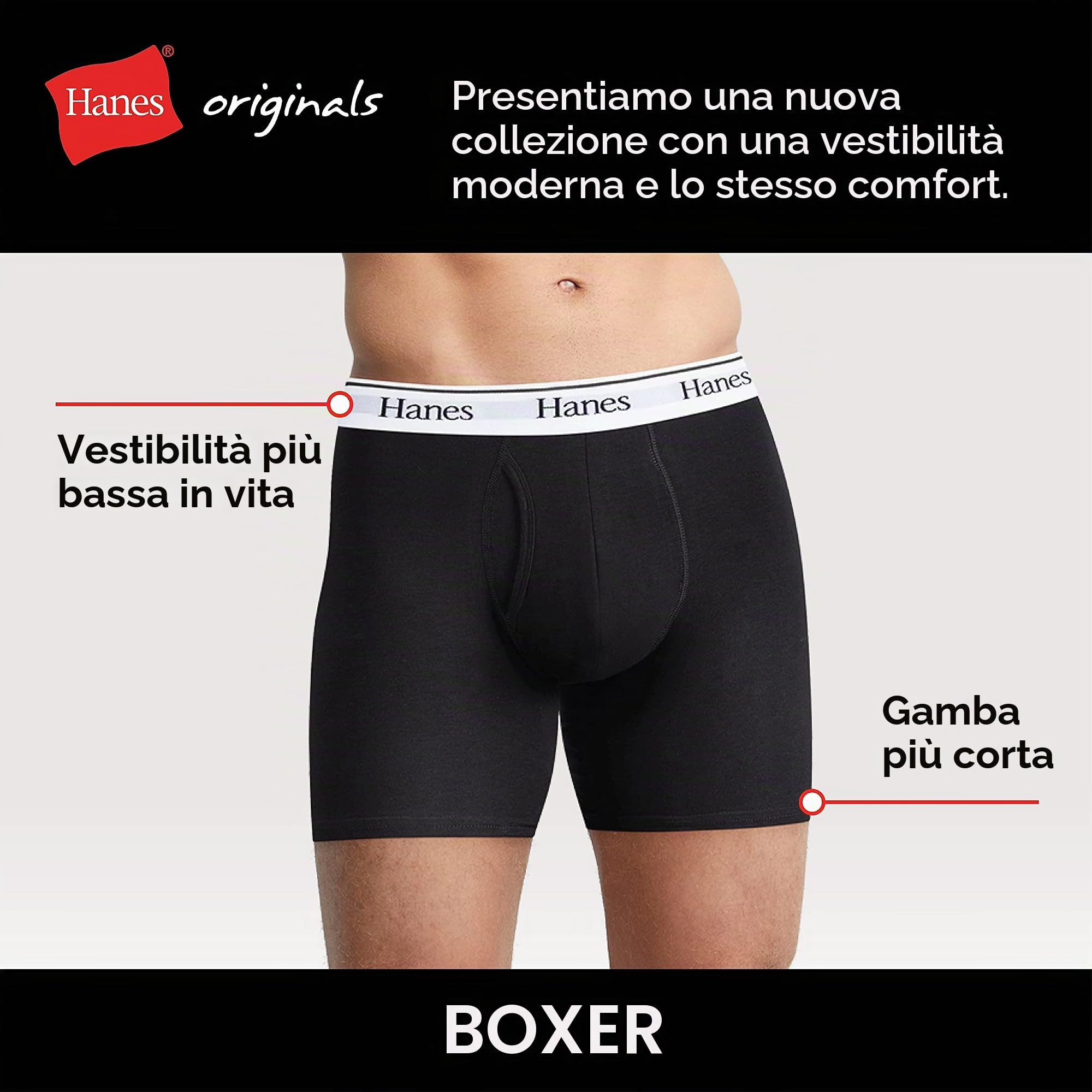 Hanes Hanes Originals Men’s Boxer Briefs & Trunks, Stretch Cotton Moisture-Wicking Underwear, Modern Fit Low Rise, Multipacks Boxer Corti Uomo (Pacco da 3)