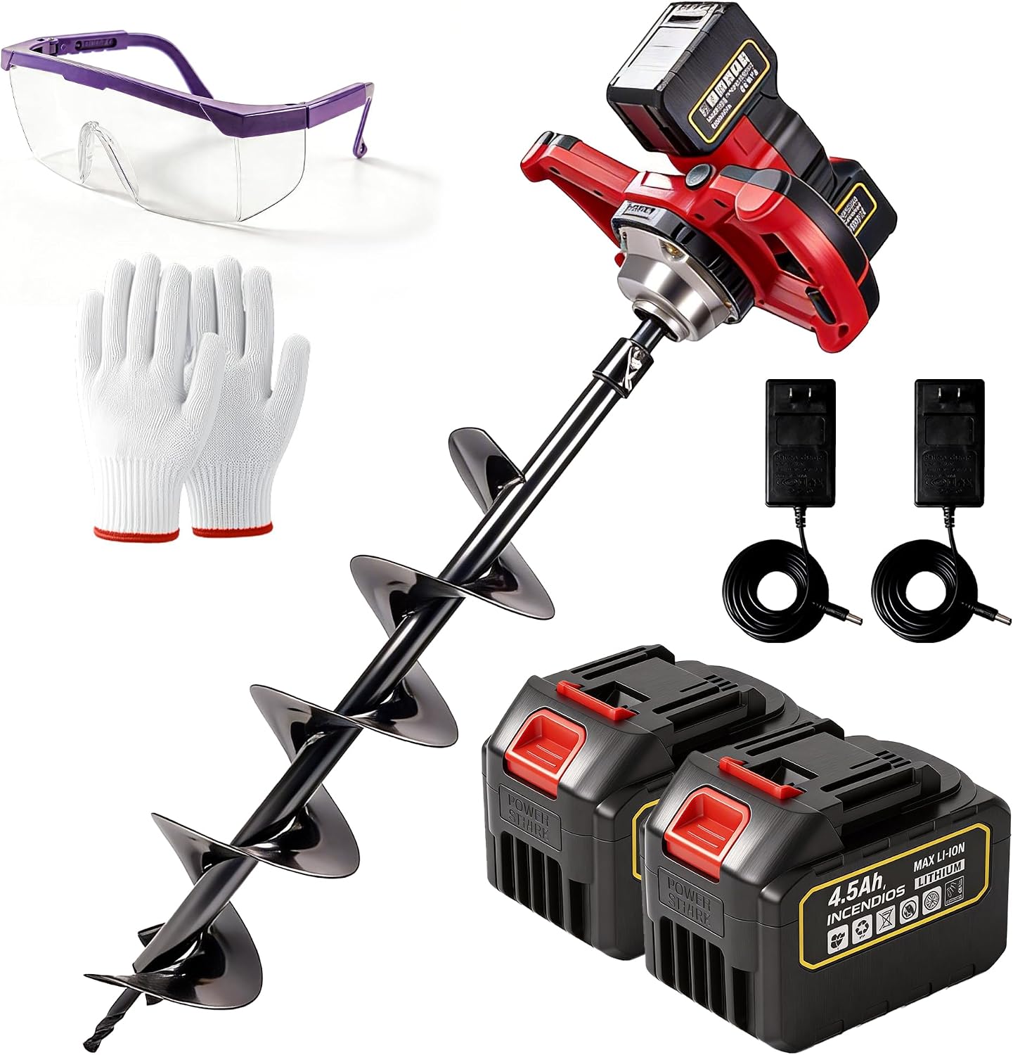 42V Cordless Auger Post Hole Digger with 2x4.5Ah Batteries & Dual Chargers