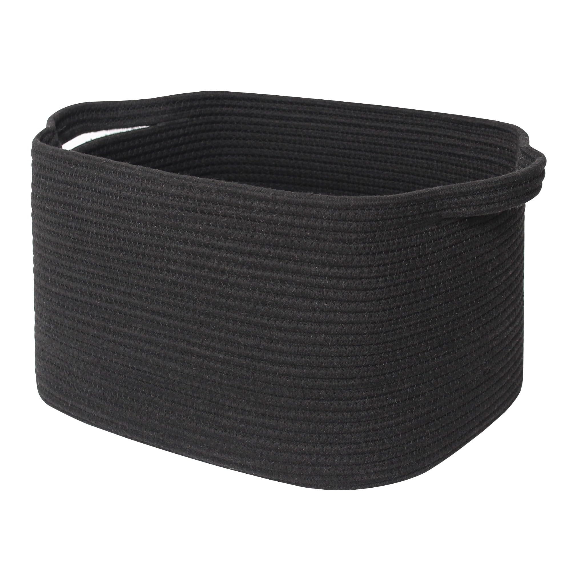 WILLITAT Woven Storage Basket, Medium Cotton Rope Bathroom Storage Basket for Shelves, Rectangular Basket for Towels, Shoes, Books, Gifts, Soft Kids Dog Toy Box, Baby Nursery Bin, 38x28x22.5cm, Black