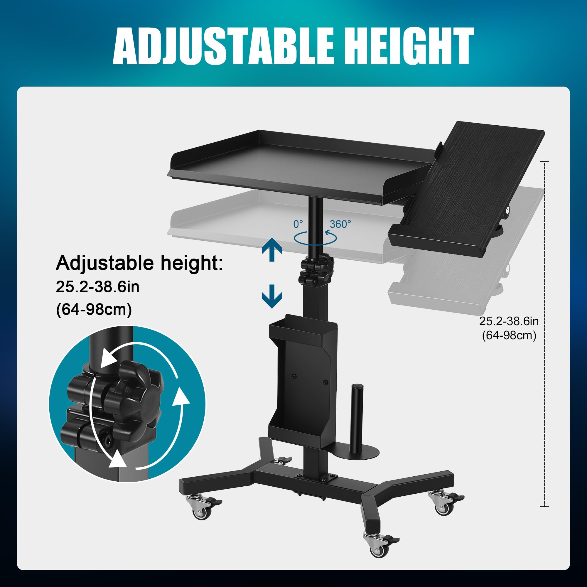 POARMEEY Chariot à roulettes pour Tatouage avec Extension, Table rotative pour Tatouage, Plateau à Outils Roulant Polyvalent pour Studio de Tatouage et Salon de beauté