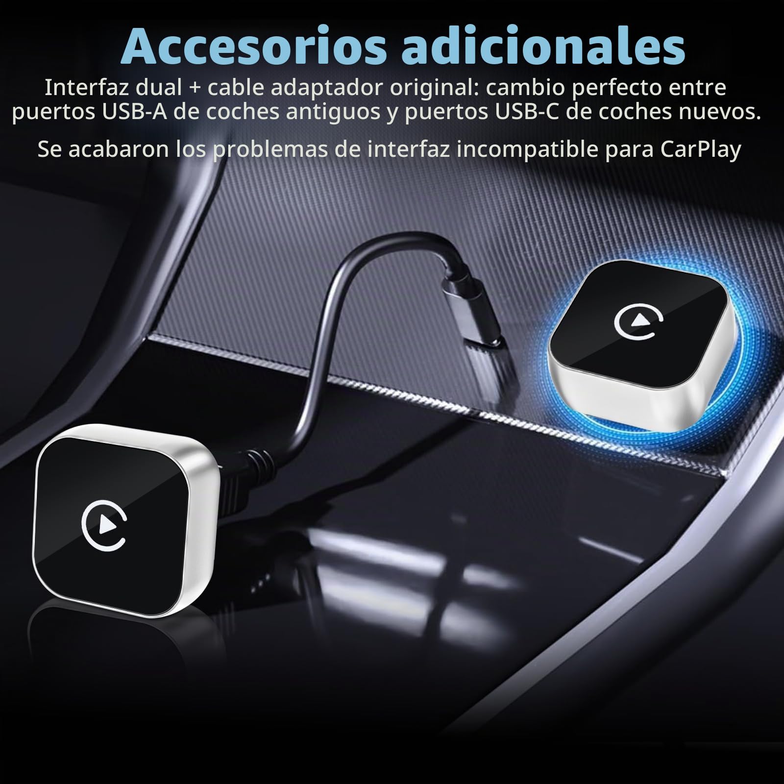 OVVOFPP Adaptador CarPlay inalámbrico Nueva edición 2026, Interfaz Type-C/USB, Conexión Rápida y Estable, Compatible con Vehículos Fabricados Después de 2016 (Brillante)