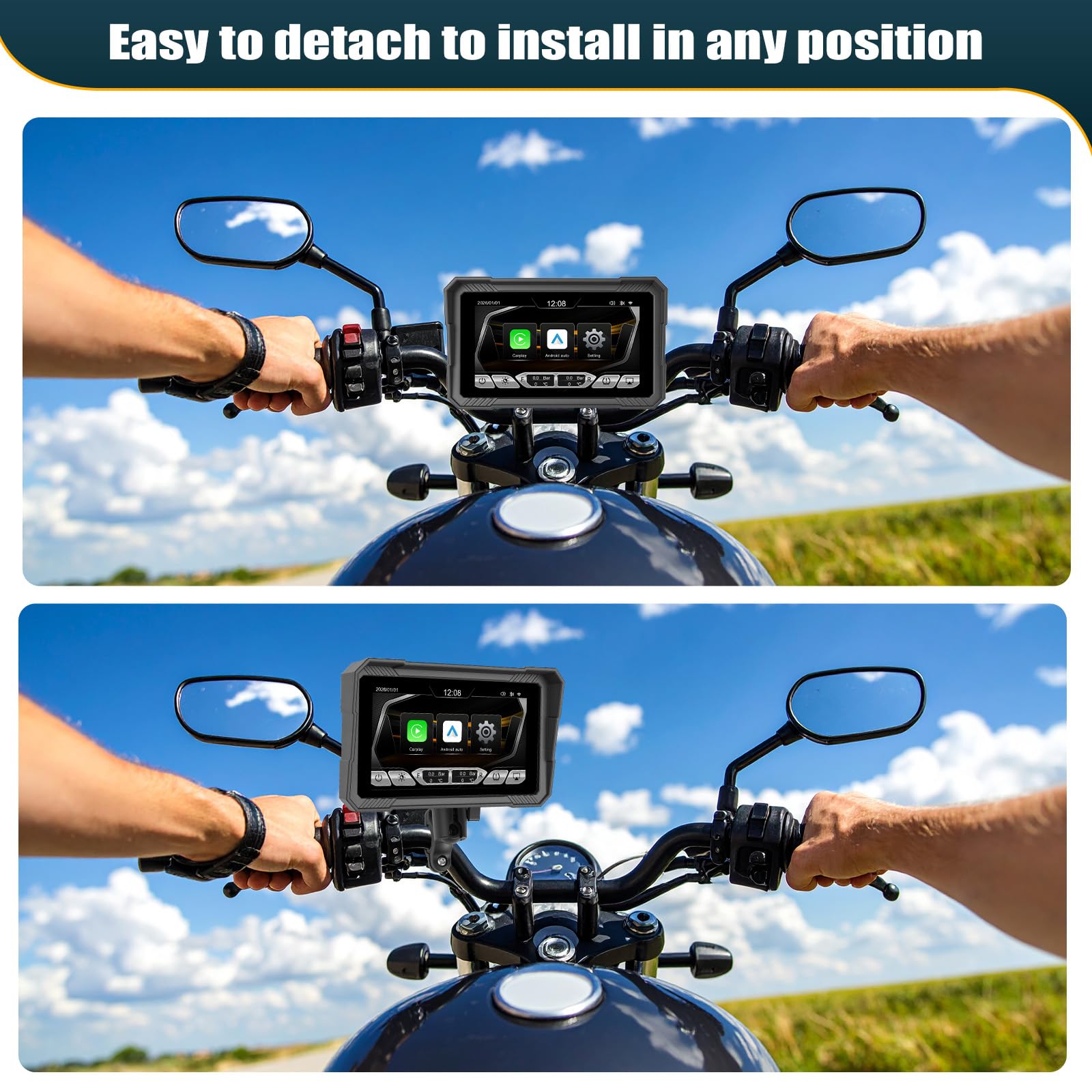 CAMECHO Motorrad Carplay 5 Zoll Navi Bildschirm mit Wireless Carplay Android Auto IP67 Wasserdichter Navigationsgeräte, HD Touchscreen Bluetooth Display für Motorräder 12V