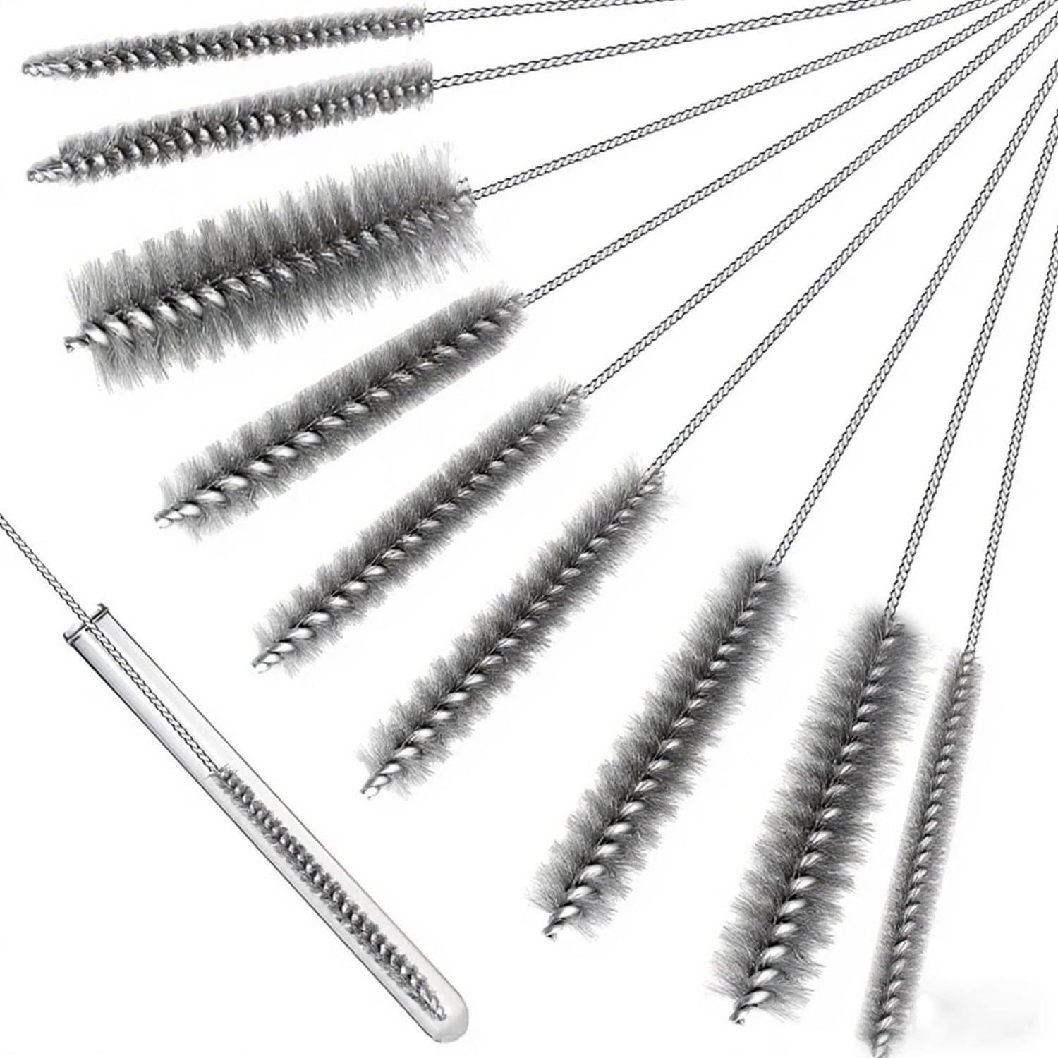 Spazzole da laboratorio extra lunghe da 40,6 cm, in ottone, per la pulizia di bottiglie, spazzole a filo lungo, per la pulizia di cannucce, spazzole per la pulizia di tubi, bottiglie, vetro, 9 pezzi
