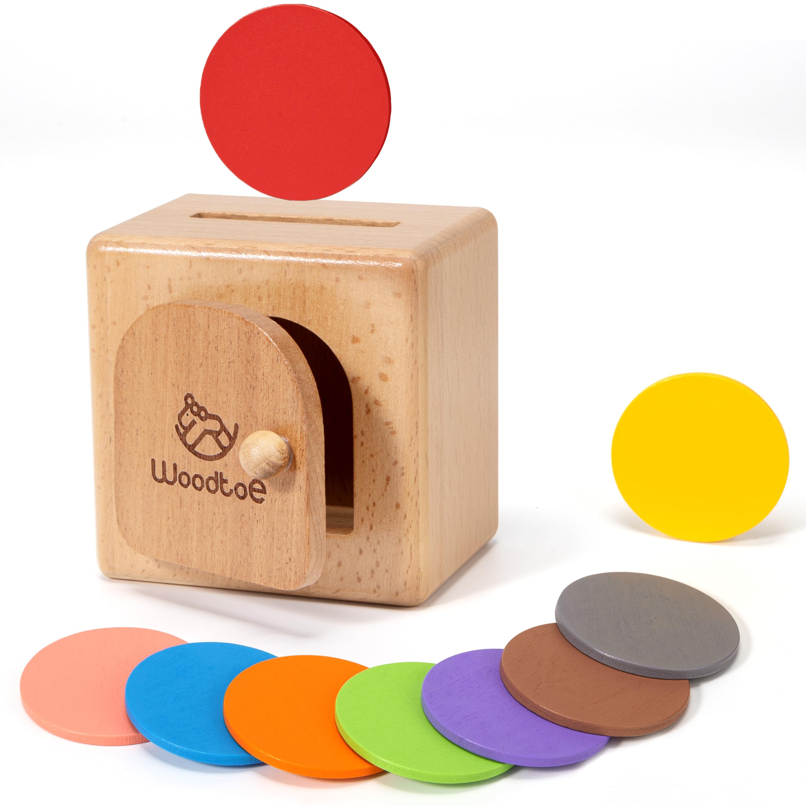 Woodtoe Montessori Coin Box for Toddlers, Montessori Toys for Babies 18+ Months, Natural Wood Object Permanence Toy for Baby, Toddler Educational Fine Motor Skills Toys for Boys Girls
