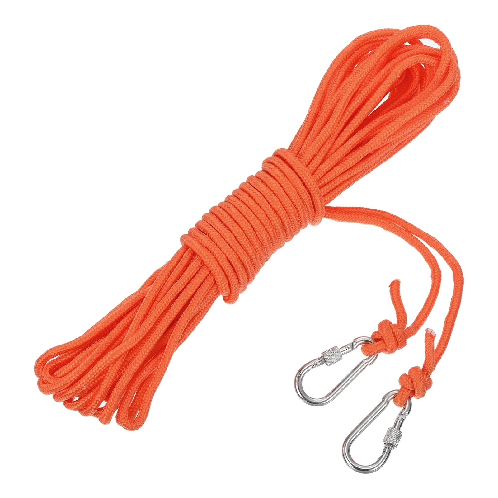 sourcing map 15m Hollow Braided Polypropylene Anchor Rope with Hook, 6mm Nylon Floating Line for Marine Pool Life Boat Anchor Rope, Orange