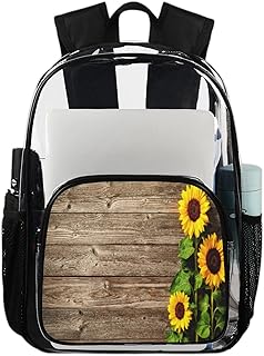 Mochila transparente com estampa de girassóis para serviço pesado, mochila transparente à prova d'água com folha de girassol mochila transparente de PVC com alça de ombro reforçada para escola, trabalho, viagens, Multicor