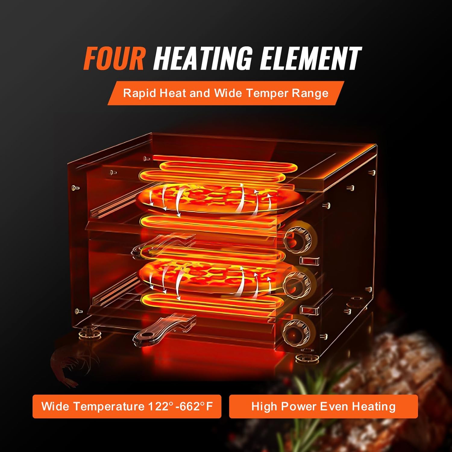 VEVOR Horno de Pizza Elctrico para Encimeras, 1700 W, con Control de Temperatura y Temporizador, Horneado Uniforme y Fcil Limpieza, Ideal para Cocinas Comerciales y Domsticas, 477 x 400 x 350 mm