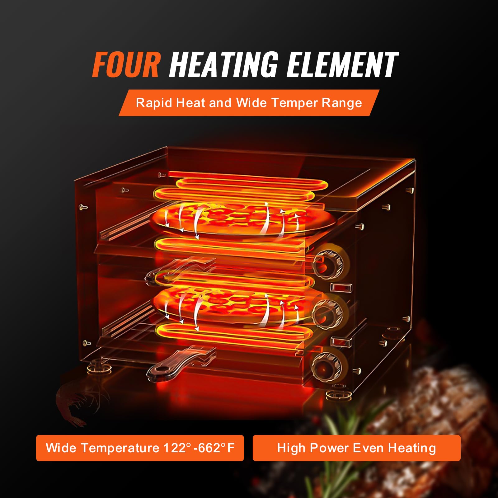 VEVOR Horno de Pizza Eléctrico para Encimeras, 1700 W, con Control de Temperatura y Temporizador, Horneado Uniforme y Fácil Limpieza, Ideal para Cocinas Comerciales y Domésticas, 477 x 400 x 350 mm