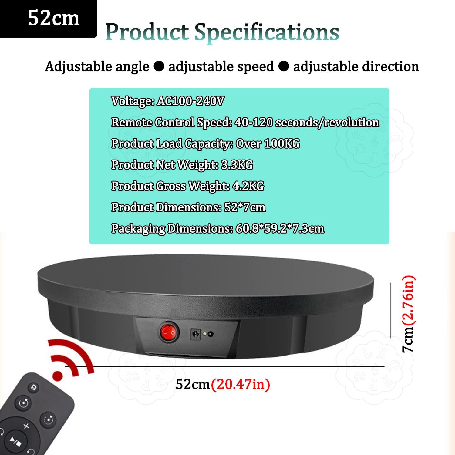 Elektrischer Drehteller Für Produkte (52/60 cm) Black-52cm