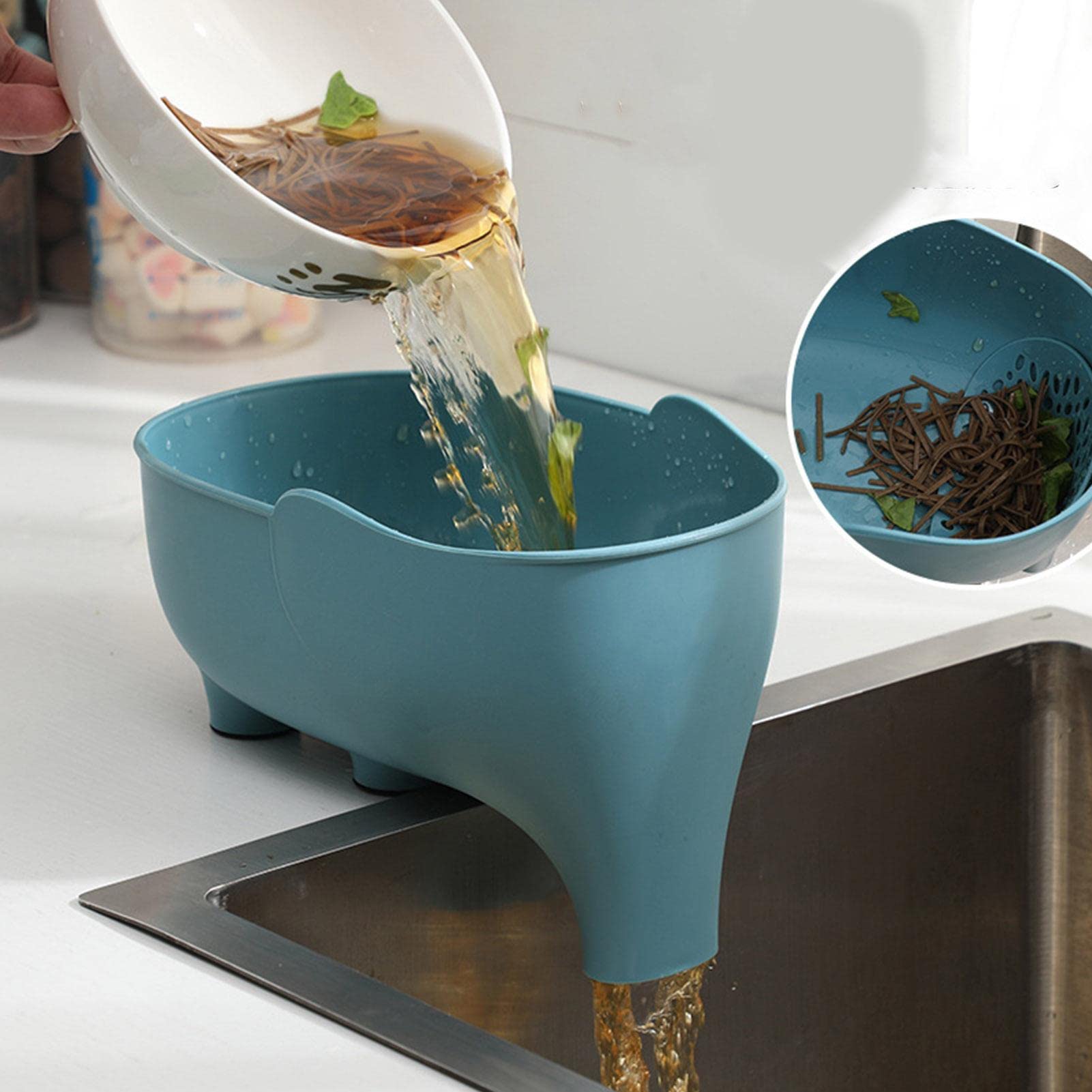 Dirfuny Blue Elephant Drain Basket Cute Elephant Drainer Kitchen Sink Filter Vegetable And Fruit Drain Basket For Kitchen Sink