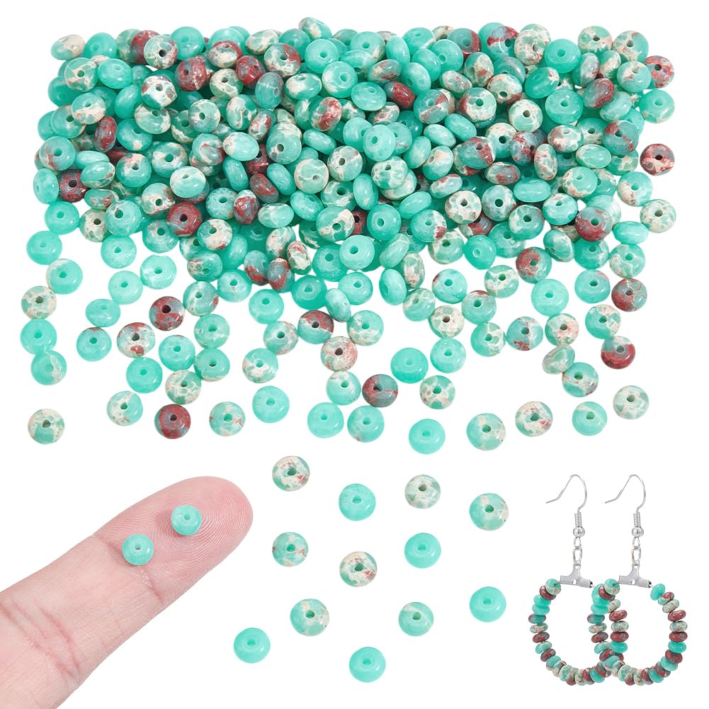 NBEADS About 334 Pcs 4mm Diameter Rondelle Beads, Abacus Disk Stone Beads Loose Spacer Gemstone for Jewelry Making DIY Bracelet Necklace, Aquamarine, Hole: 0.6mm