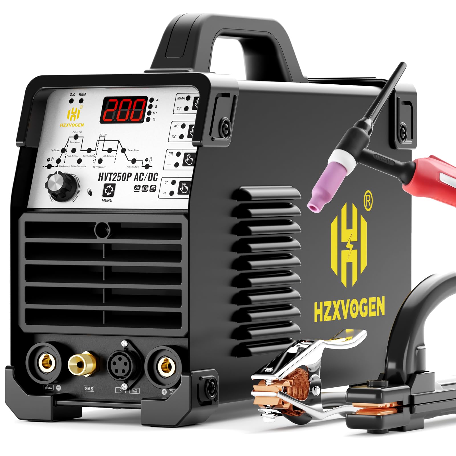 H HZXVOGEN TIG Welder AC DC with Pulse, 200A Aluminum TIG Welder with Square Wave 220V IGBT Inverter HF TIG/Pulse TIG/Stick Welder Machine