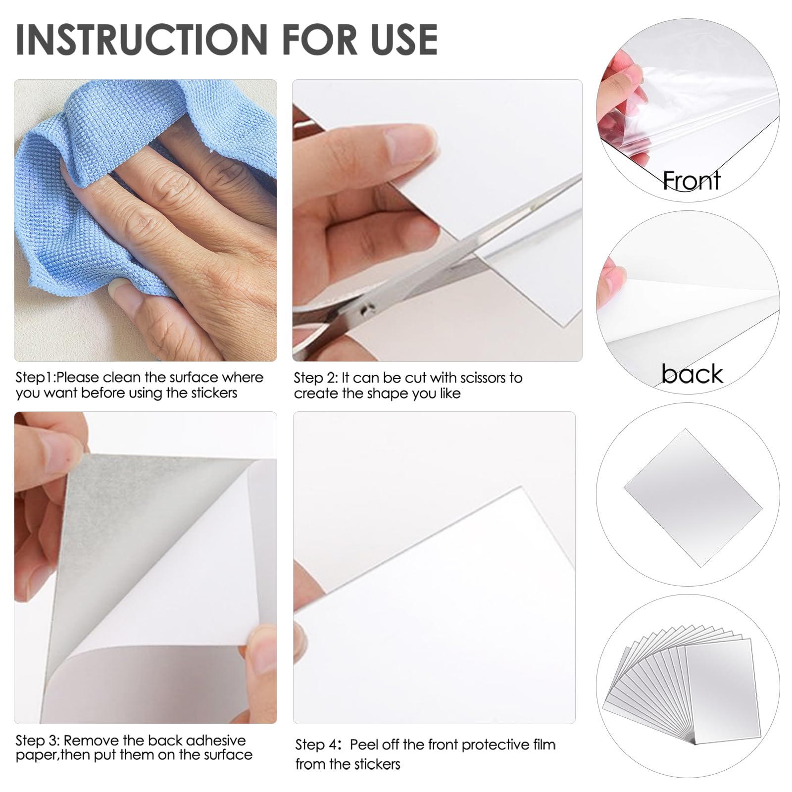 BBTO 20 Pcs Home Gym Mirror Sheets Self Adhesive Non Glass Cut to Size Mirror Stickers Tiles for DIY Craft Home Wall Decoration(8 x 10 Inch) 3