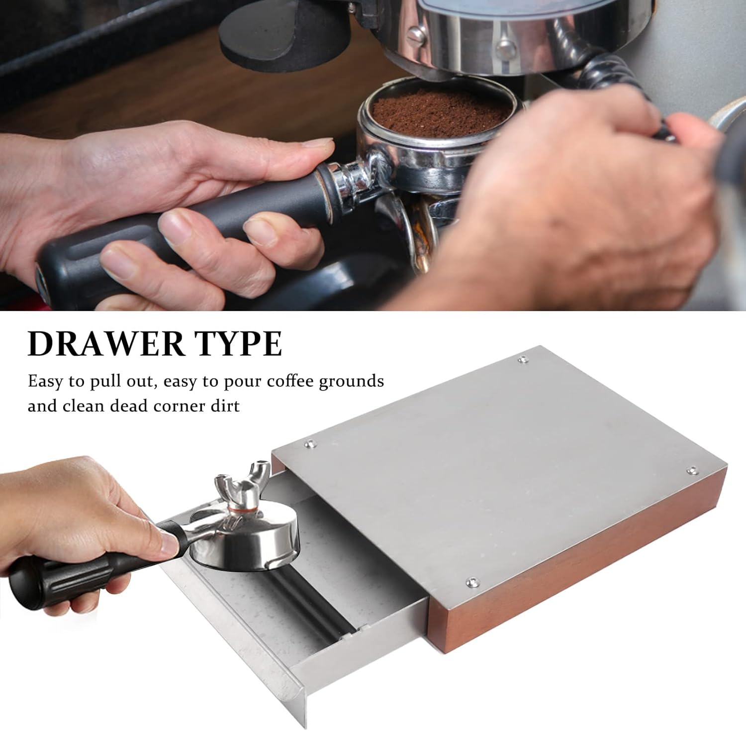 Coffee Knock Box Drawer Overweight Container Steel Coffee Machine Bin Stainless Household Dregs Bucket for Drawer Type Box (Stainless Steel Color)(Stainless Steel Color)