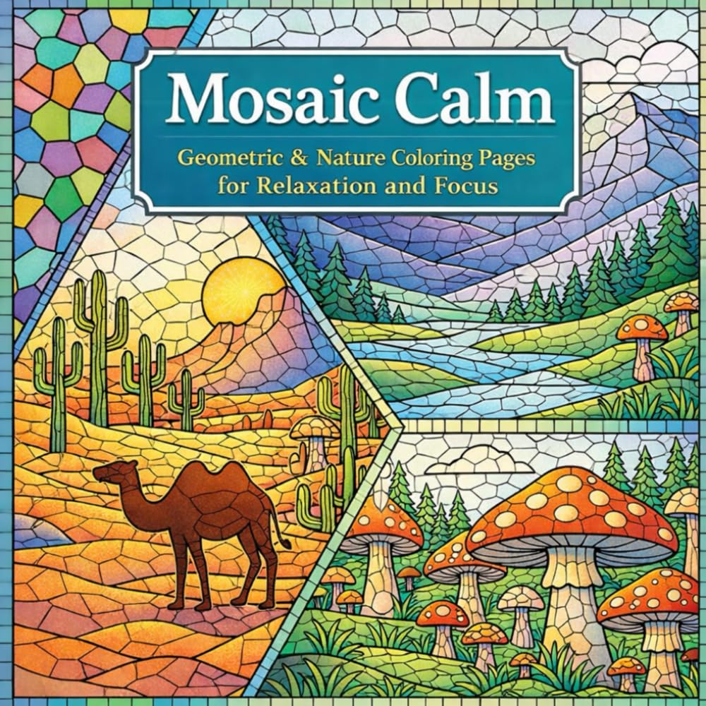 Mosaic Calm: Geometric & Nature Coloring Pages for Stress Relief Relaxation and Focus