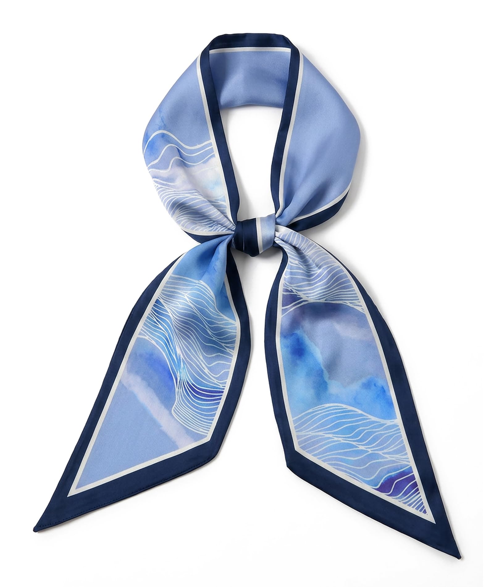 Blue Wave Line Scarf, Silk Scarf for Women, Head Scarf-picture-46