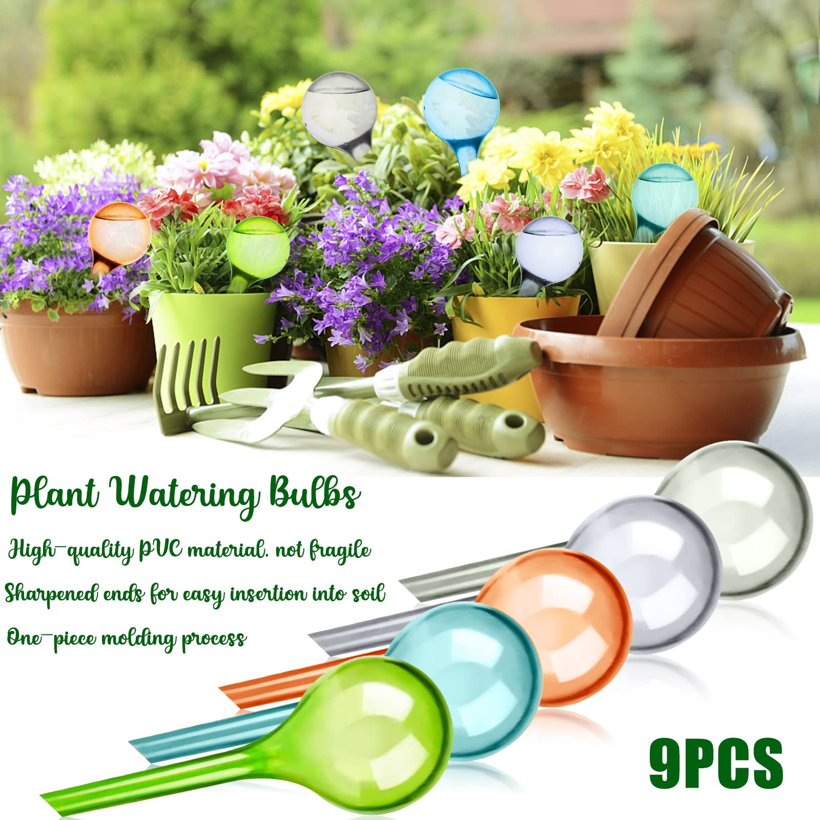 9 Stück Kleine Pflanzen Gießkugeln - 13x5cm Mehrfarbig Pflanzen Bewässerungskugeln Topfpflanzen Selbstbewässerung PVC Bewässerung-Kugeln Wasserspender für Pflanzen