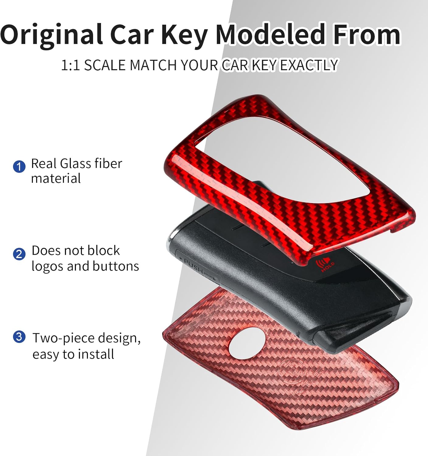 T-carbon Real Glass Fiber Key Fob Cover Compatible with Lexus Key Fob Cover Fits for Lexus GX LC LS RZ RX ES NX Remote Key Case with Keychain,Red