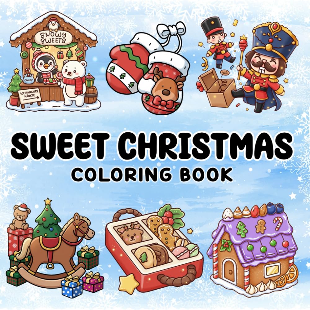 Sweet Christmas Coloring Book for Adults & Kids: 50 Fun and Simple Christmas Scenes with Santa, Reindeer, Snowflakes, and More!
