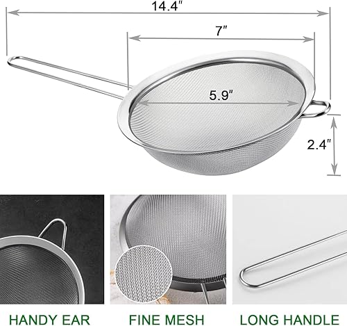 Miniatura 6 de Juego de paños de queso y colador de malla fina, coladores de acero inoxidable de 7 pulgadas con asa, 20 x 20 pulgadas, gasa de algodón sin