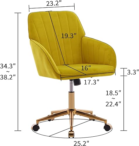 Miniatura 10 de Silla de oficina en casa de terciopelo con base dorada, cómoda y moderna silla de escritorio linda, silla giratoria ajustable para sala de estar,