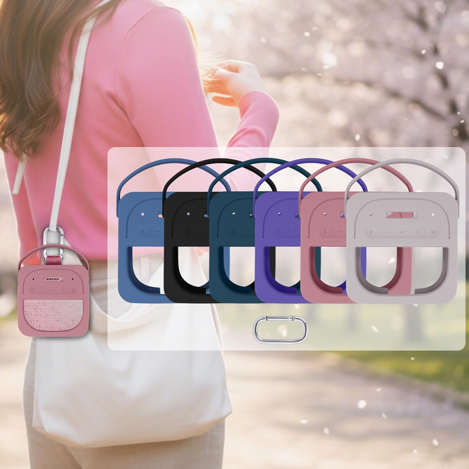 for Bose New SoundLink Micro 2nd Gen Portable Bluetooth Speaker Silicone Protective Case, Portable Travel Case with Carabiner (Pink) - co2CREA - Image 8