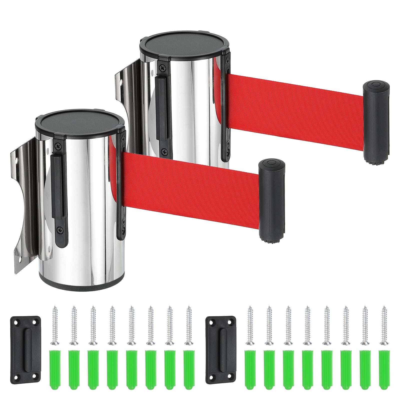 QUARKZMAN Barrera Retráctil Fija Para Pared 5 Metros Cinturón Control Multitudes Colas Tiendas Estadios Rojo Caja Acero Paquete 2