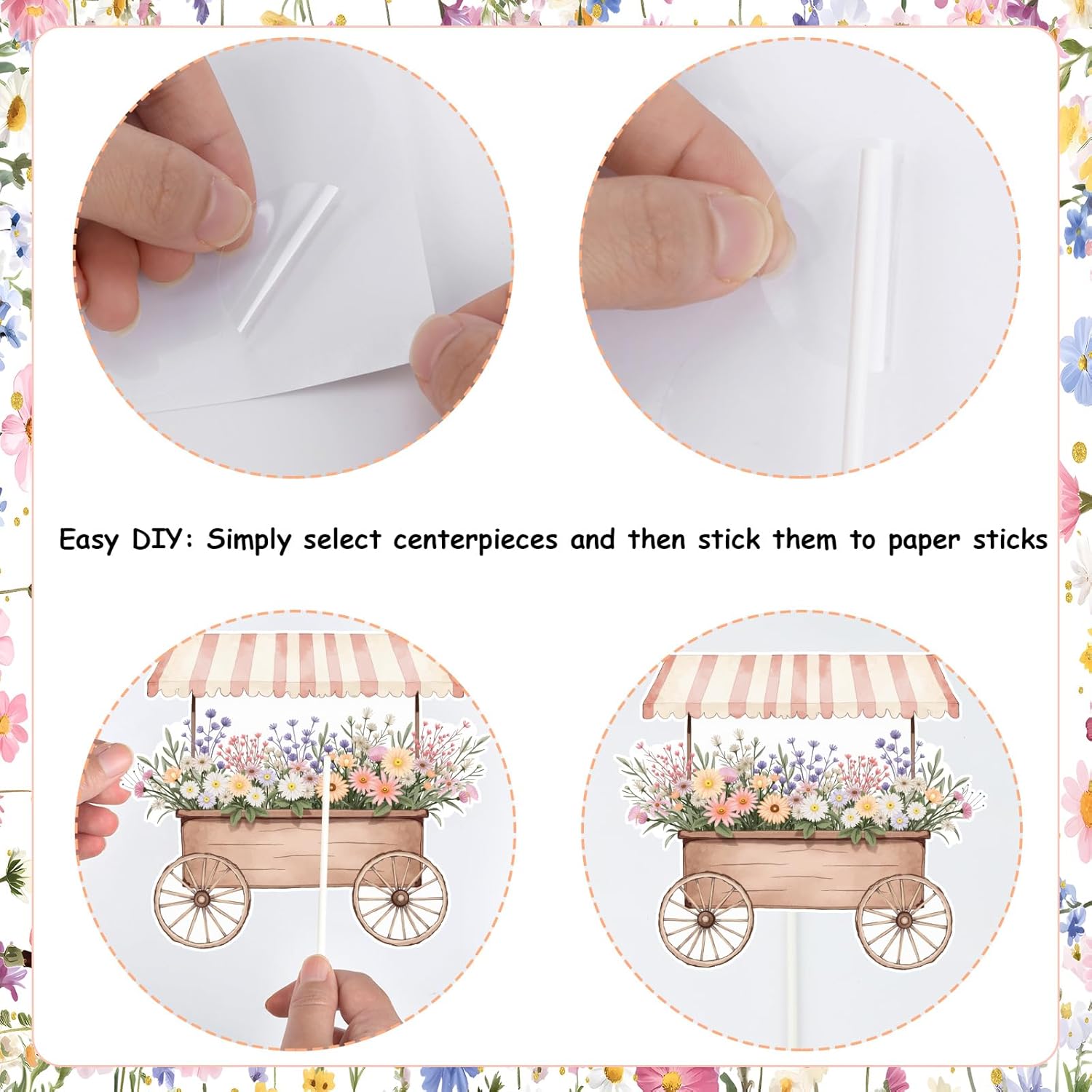 Kreatwow Farmer Market Bridal Shower Decoration Table Centerpiece 24Pcs She's Fresh Off The Market Wildflower Bridal Shower Decor Floral Bachelorette Table Decor for Farm Garden Bachelorette Wedding