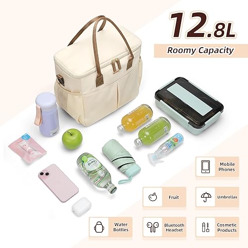 Miniatura 8 de Loncheras grandes aisladas para mujeres y hombres adultos con correa para el hombro para el trabajo, pícnics, salidas (beige)