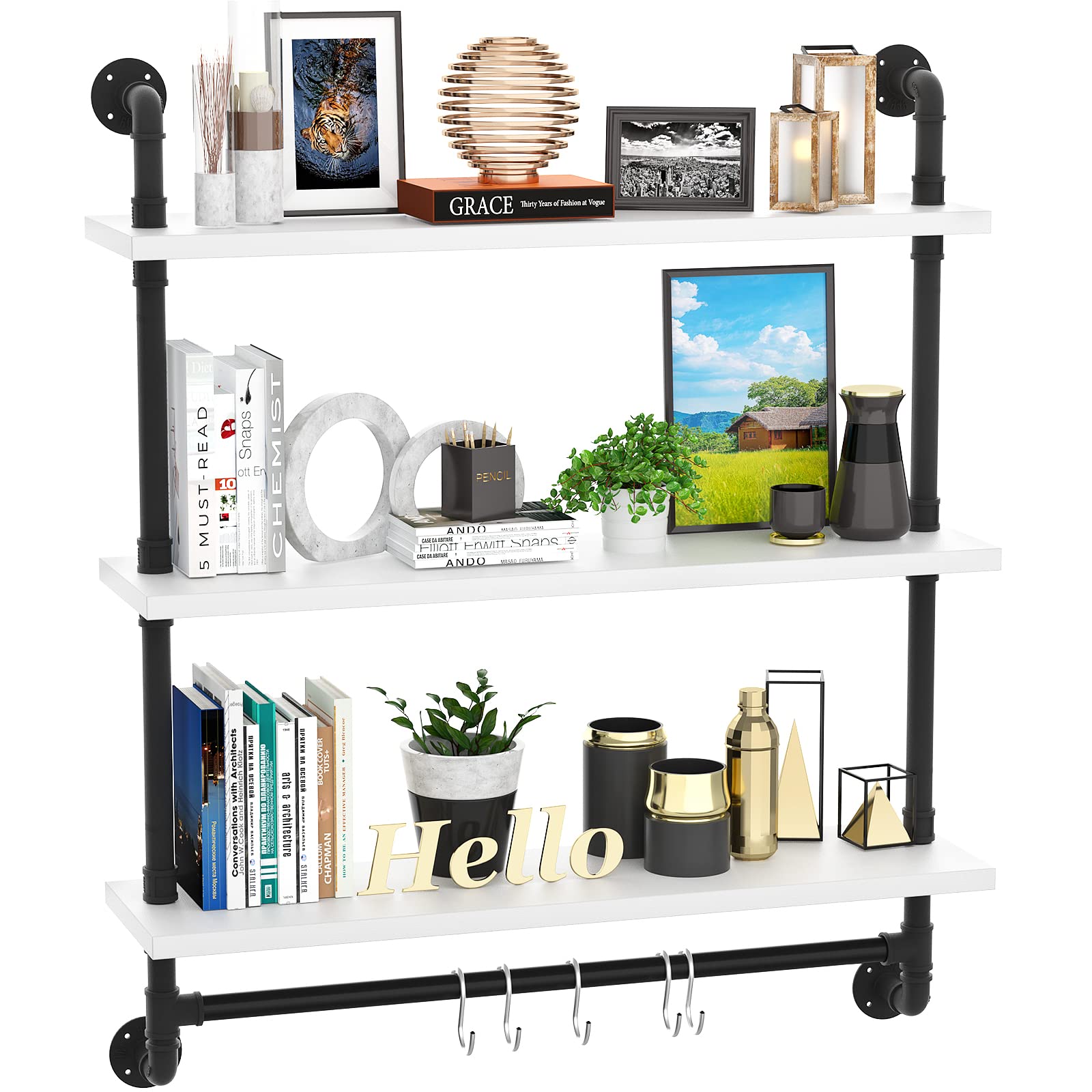 armocity 3 Tier Floating Shelves Industrial Pipe Shelving Iron Pipe