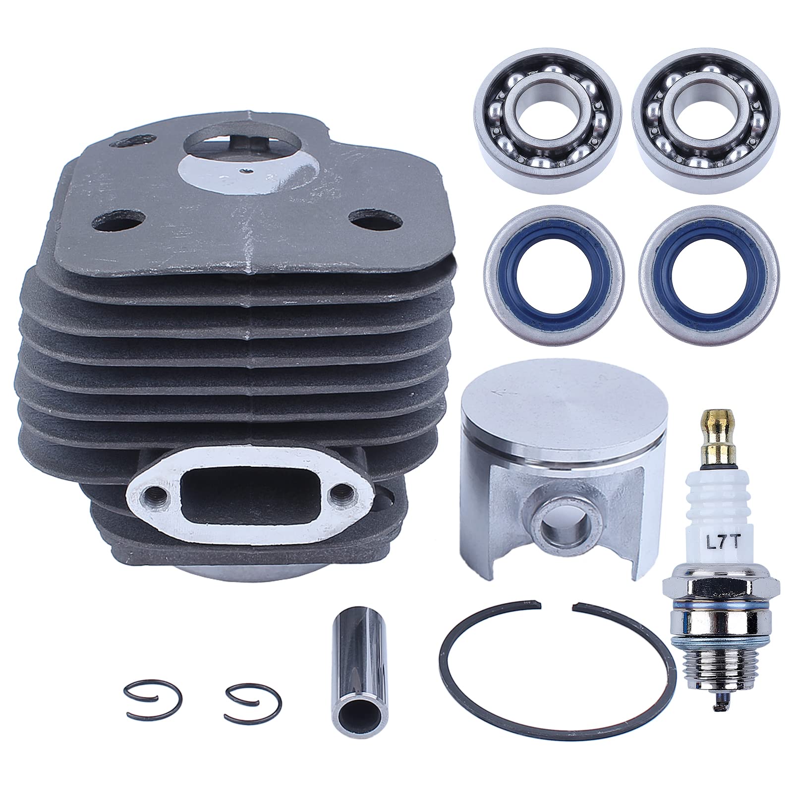 50mm Kit de Cilindro para Husqvarna Cilindro Pistón 268 250 para Motor Motosierra Piezas de Repuesto 5040168-02 con L7T Vela de Encendido+Sello de Aceite+Rodamiento de Cigüeñal
