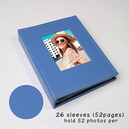 Miniatura 3 de Álbum de fotos pequeño de 4 x 6 pulgadas, paquete de 2 libros de fotos de cuero, cada mini álbum de 26 páginas tiene capacidad para 52 fotos,